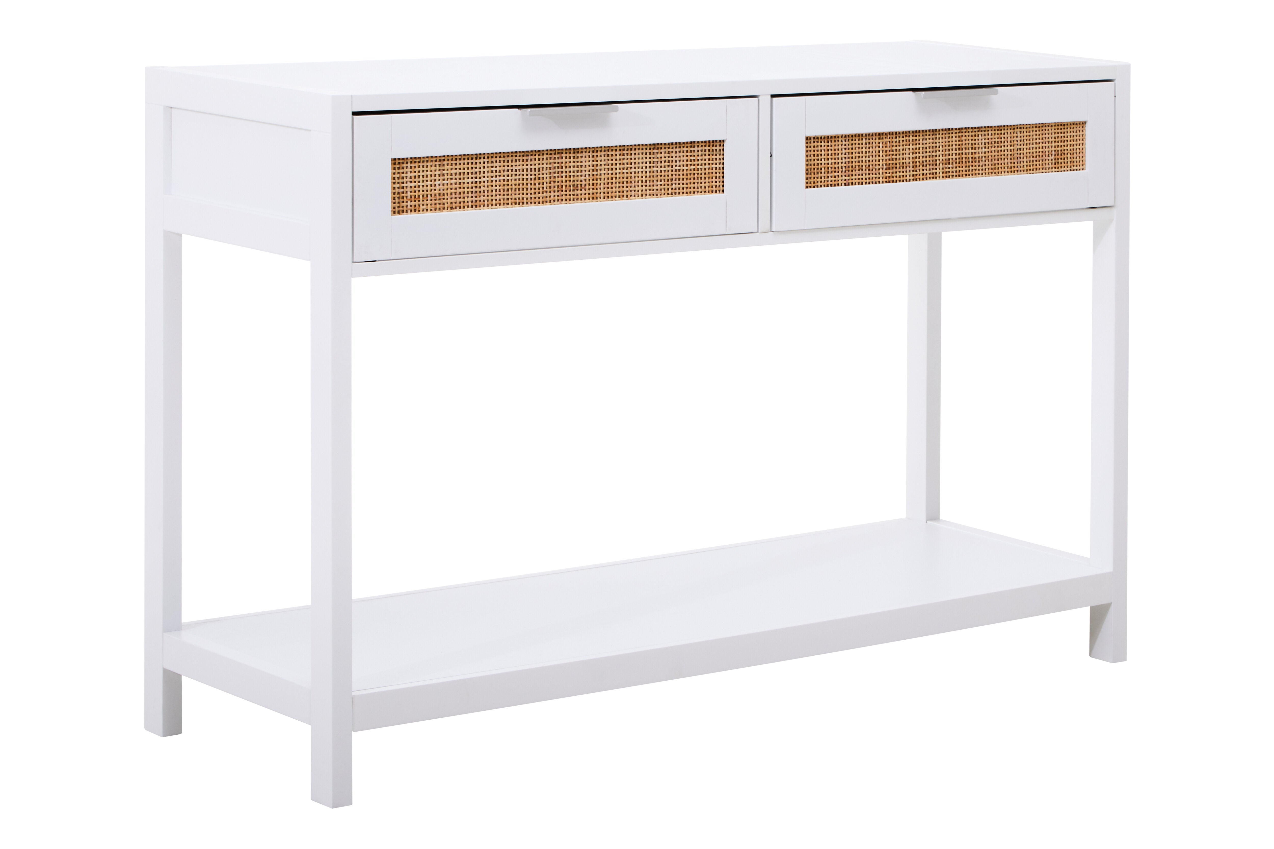 Burwood White Wood & Natural Rattan Console Table